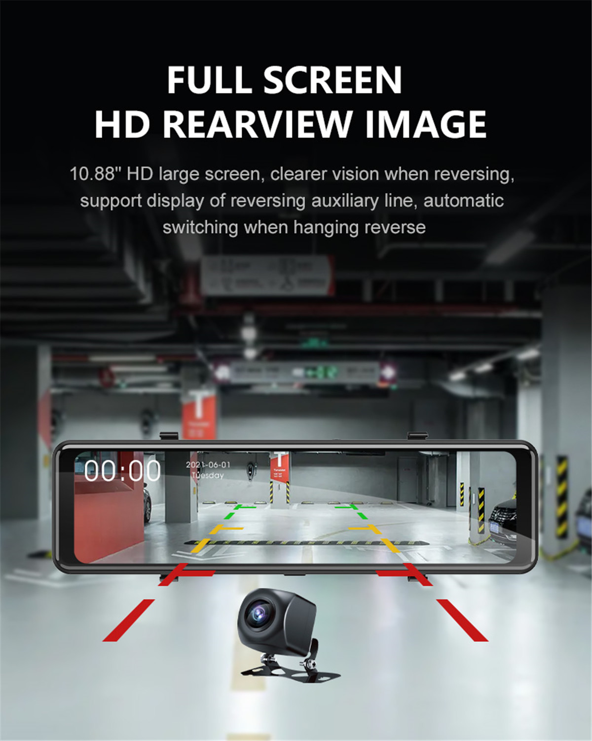 AOEDI 10.88 pulgada 1080P Rearview Mirror Camera AD-815-02 (5)