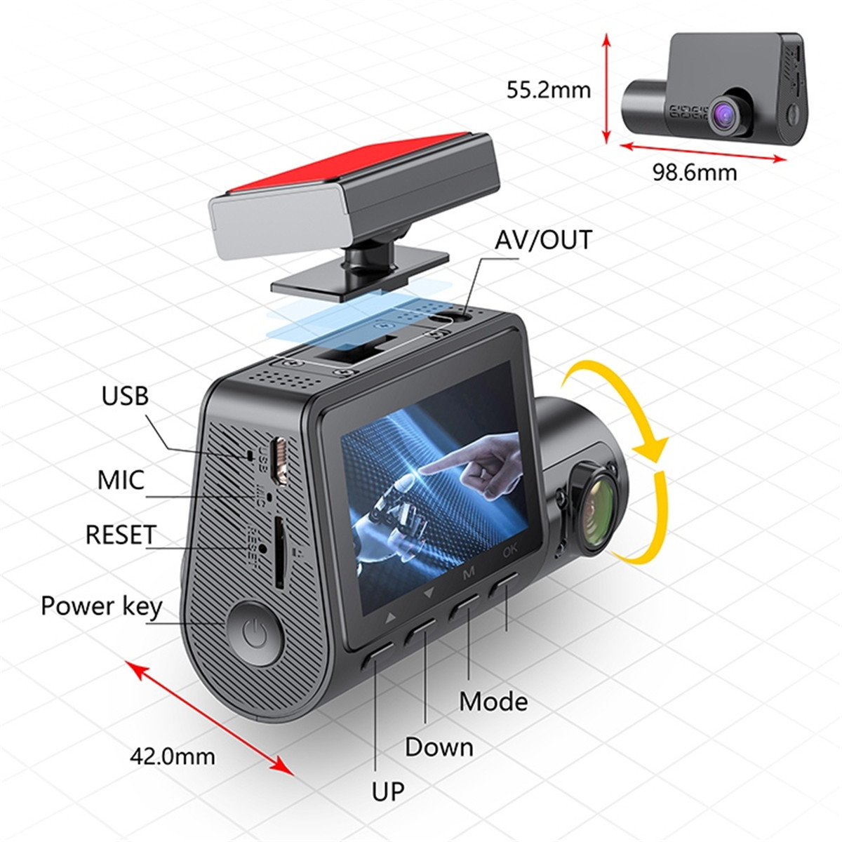 AOEDI 3-kanalna 1080P nočna kamera na armaturni plošči AD-516-03 (3)