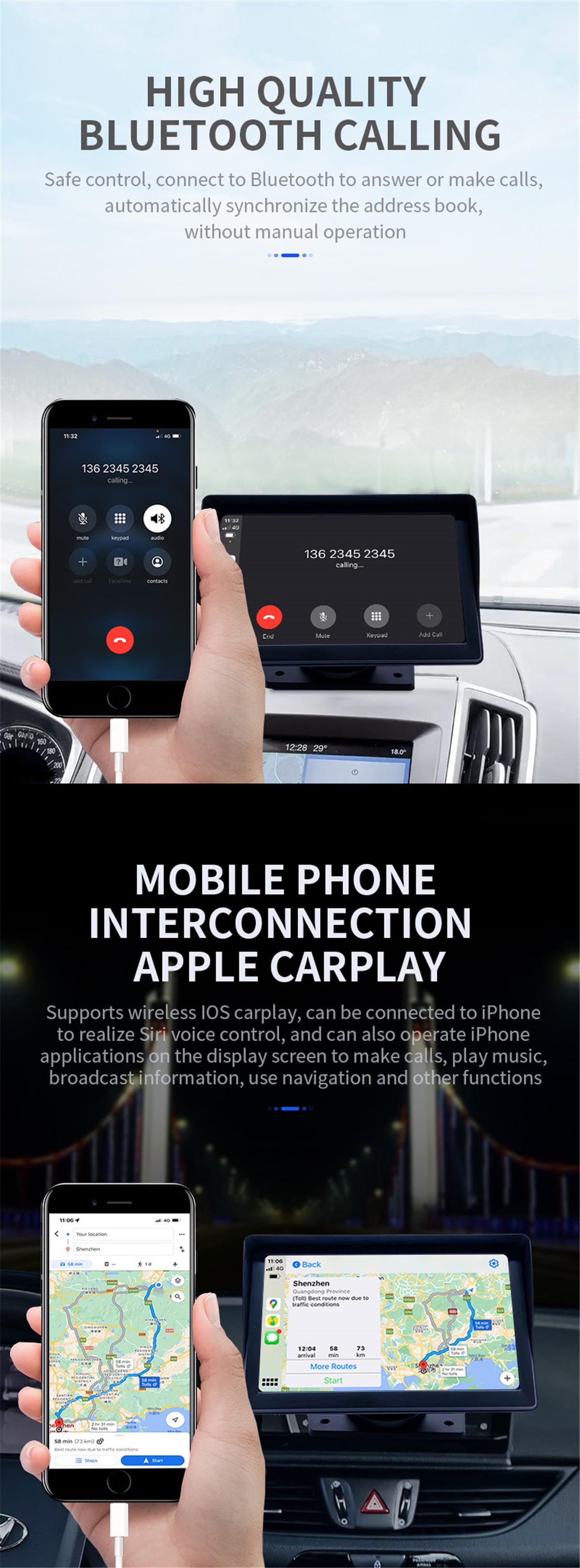 AOEDI Universal 7 inç Android Auto Carplay A5-02 (8)