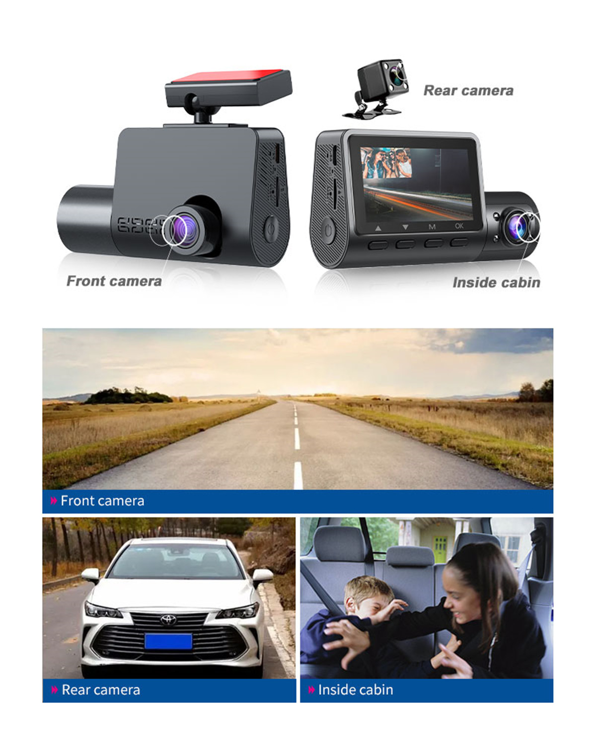 AOEDI 3 Channels 1080P Night Vision Dash Cam AD-516-02 (2)