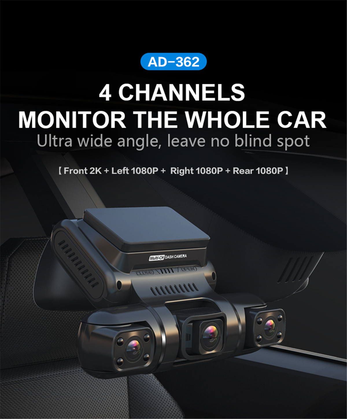 AOEDI 4 Channels 2K WiFi GPS Dash Cam AD-362-02